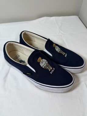 Polo Ralph Lauren Keaton Navy Polo Bear Slip-On Flats Loafer Preppy Chic